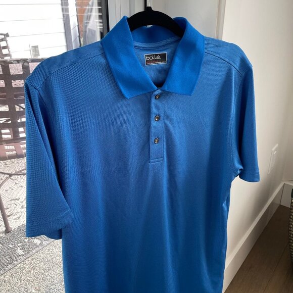 bolle Short Sleeve Athletic 3 Button Polyester Sporty Polo Shirt Blue Sz M NWOT - Picture 3 of 12